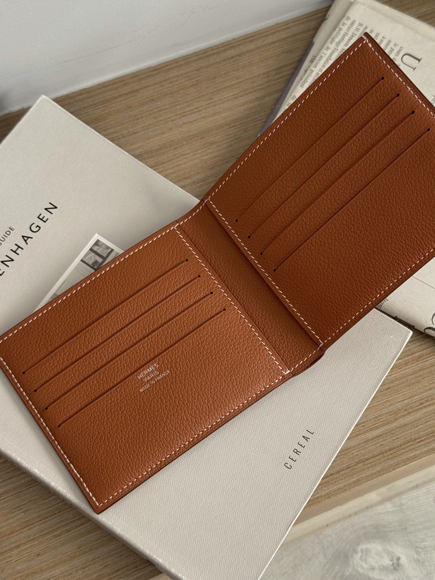 Hermès | Citizen 絲巾短夾 金棕色 x 藍色小馬內裡