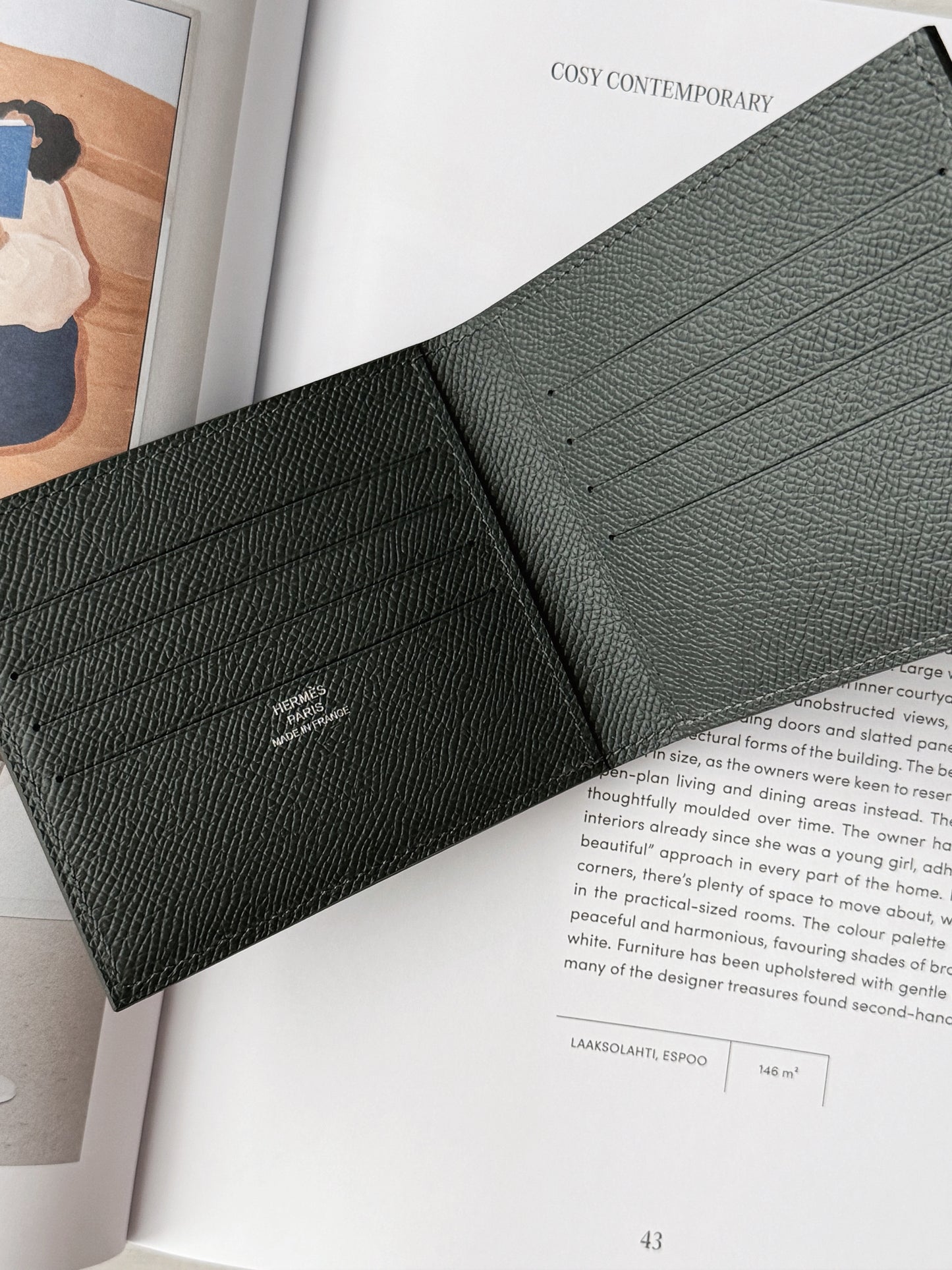 Hermès Citizen 男仕短夾 灰綠色 x 灰色小馬內裡