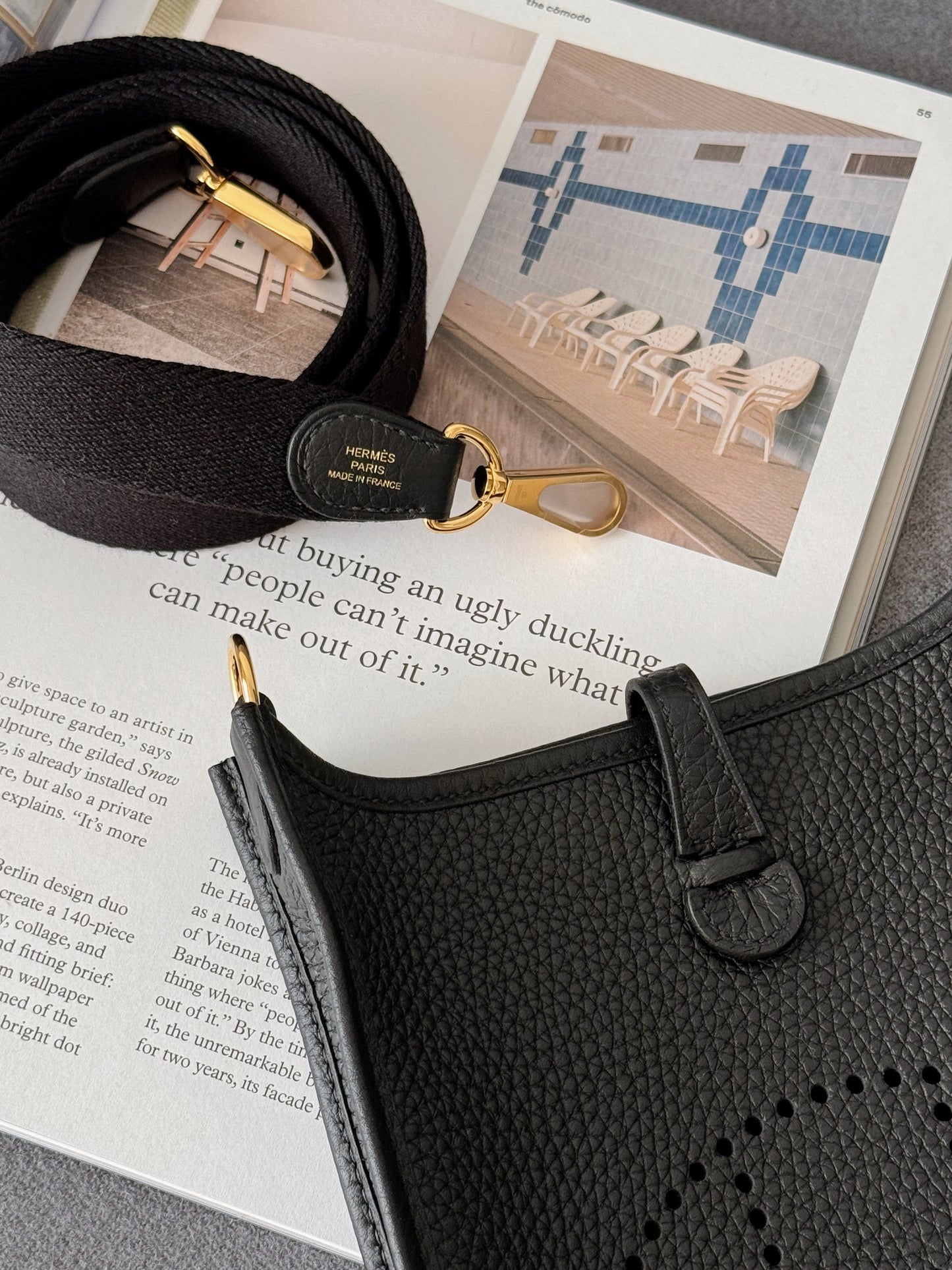 Hermès | Mini Evelyne 黑色 金釦