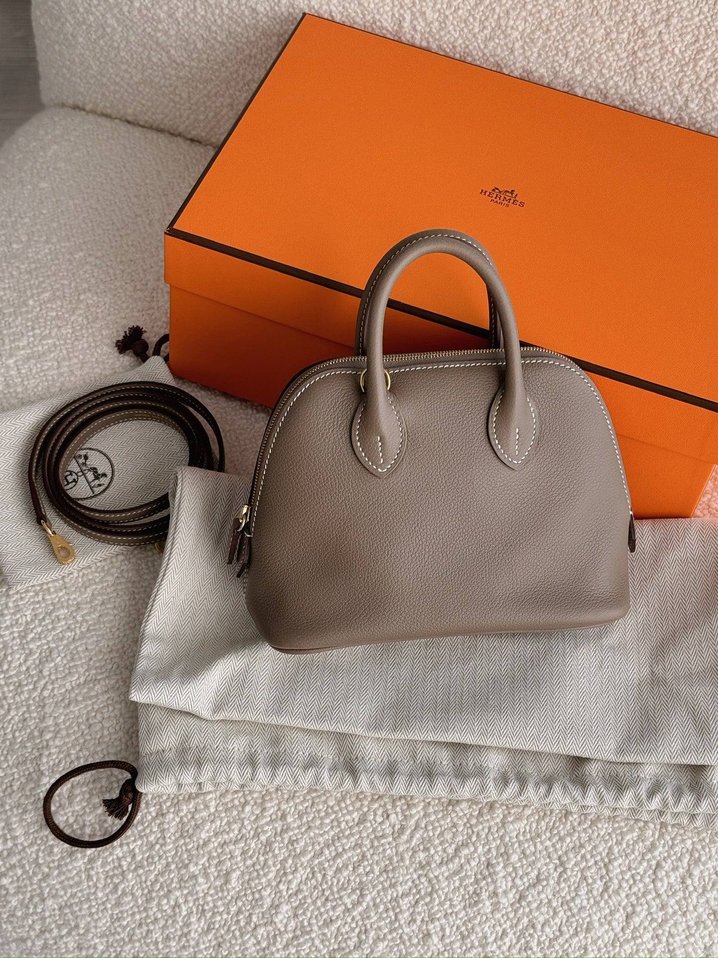Hermès Mini Bolide 大象灰金釦