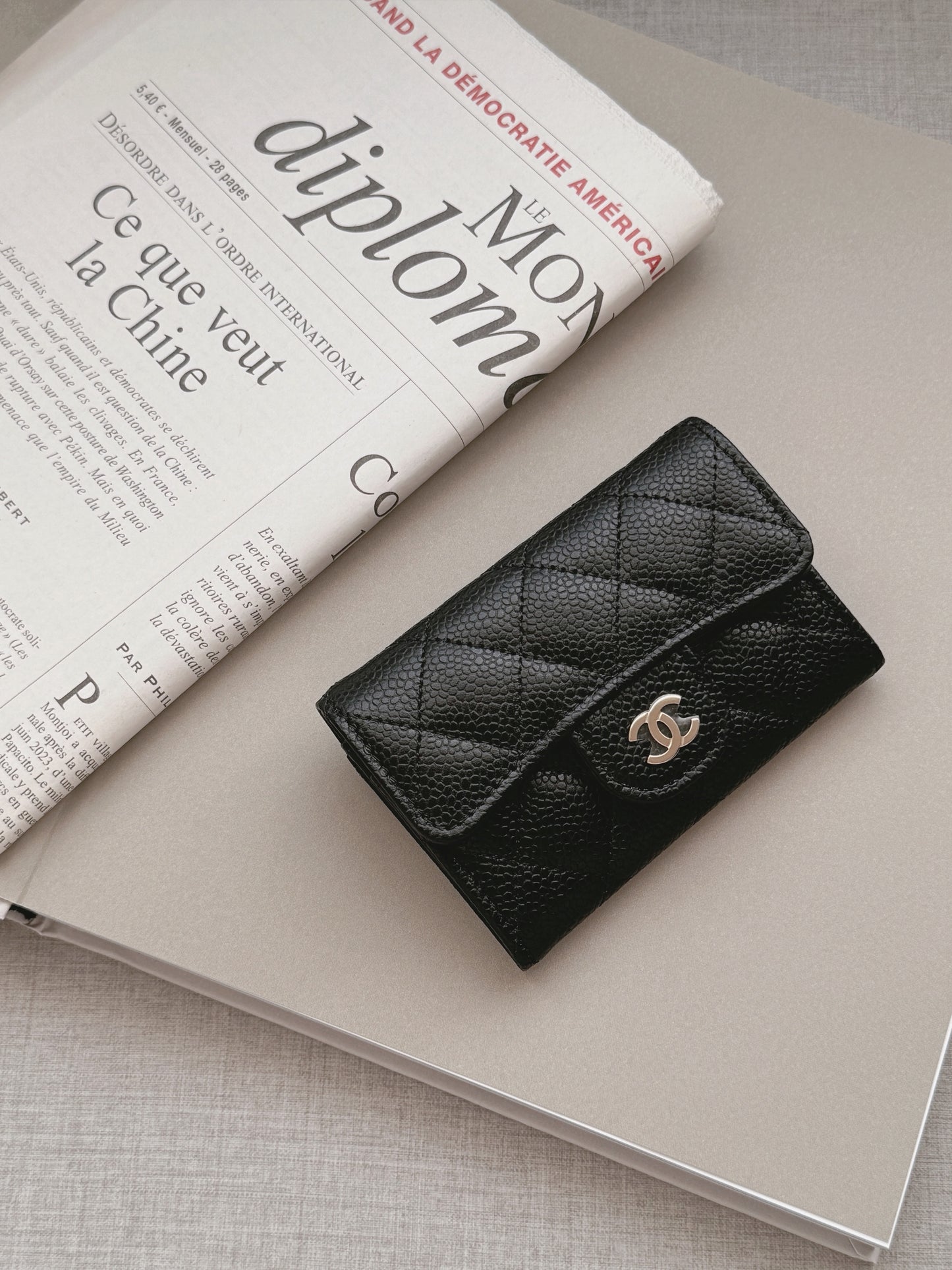 Chanel CF單層卡包 黑色金釦