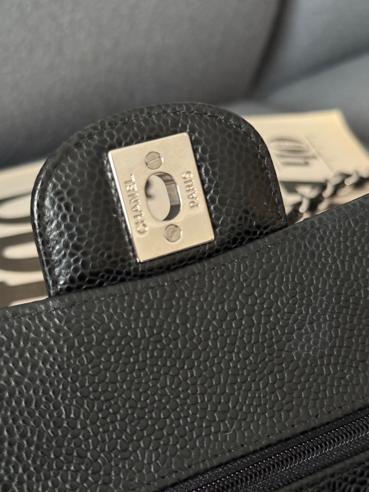<S-99成新> Chanel CF23 黑色銀釦 荔枝牛皮