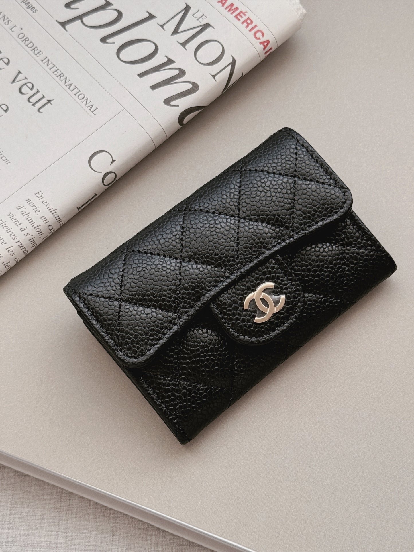 Chanel CF單層卡包 黑色金釦