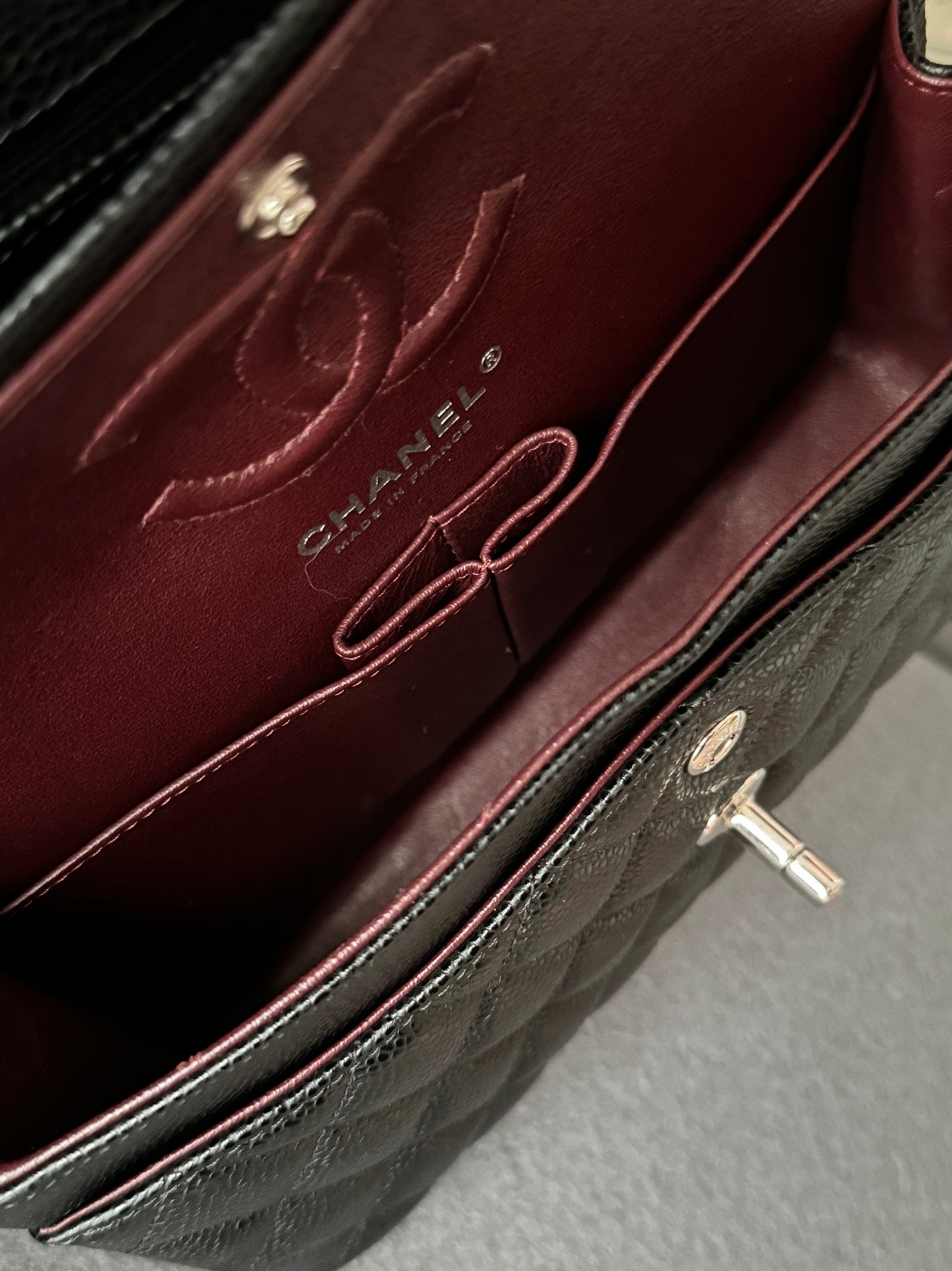 <S-99成新> Chanel CF23 黑色銀釦 荔枝牛皮
