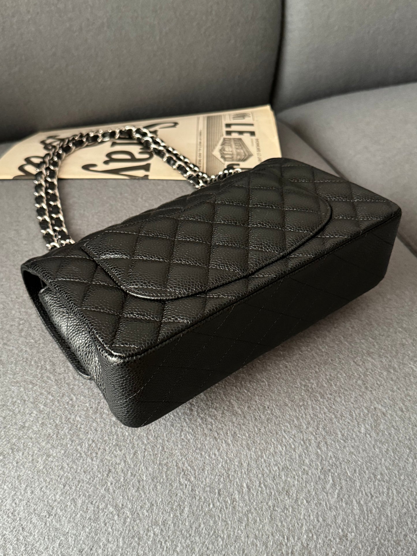 <S-99成新> Chanel CF23 黑色銀釦 荔枝牛皮