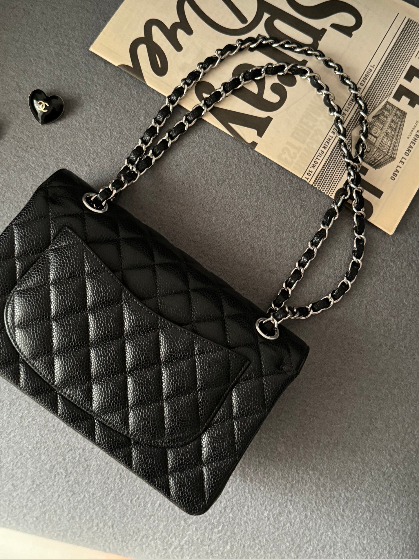<S-99成新> Chanel CF23 黑色銀釦 荔枝牛皮