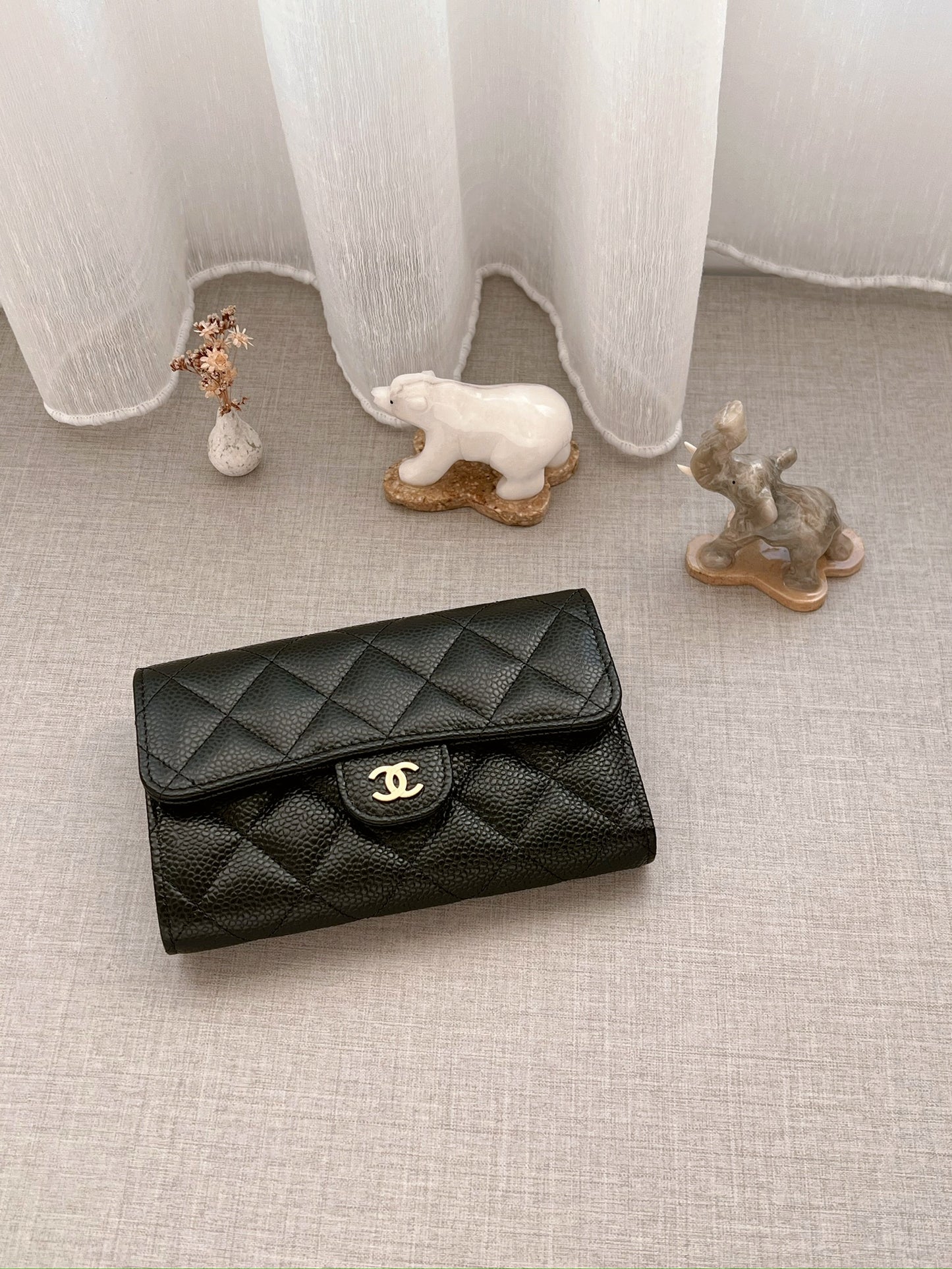 Chanel CF經典中夾 黑色金釦