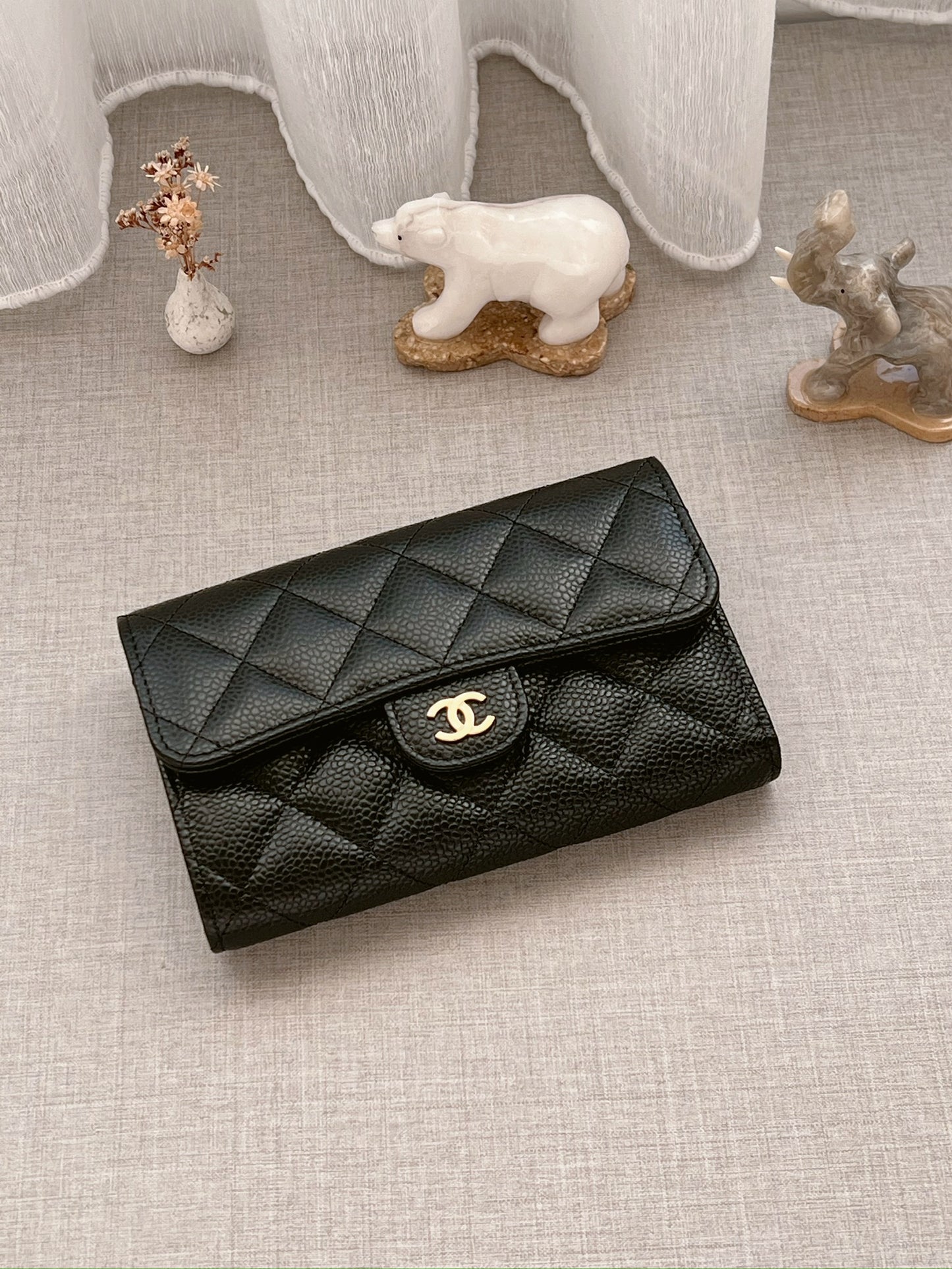 Chanel CF經典中夾 黑色金釦