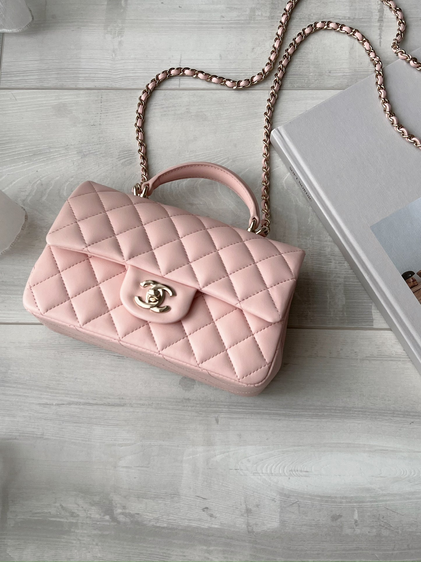 Chanel Mini CF20 Handle 粉色淡金釦