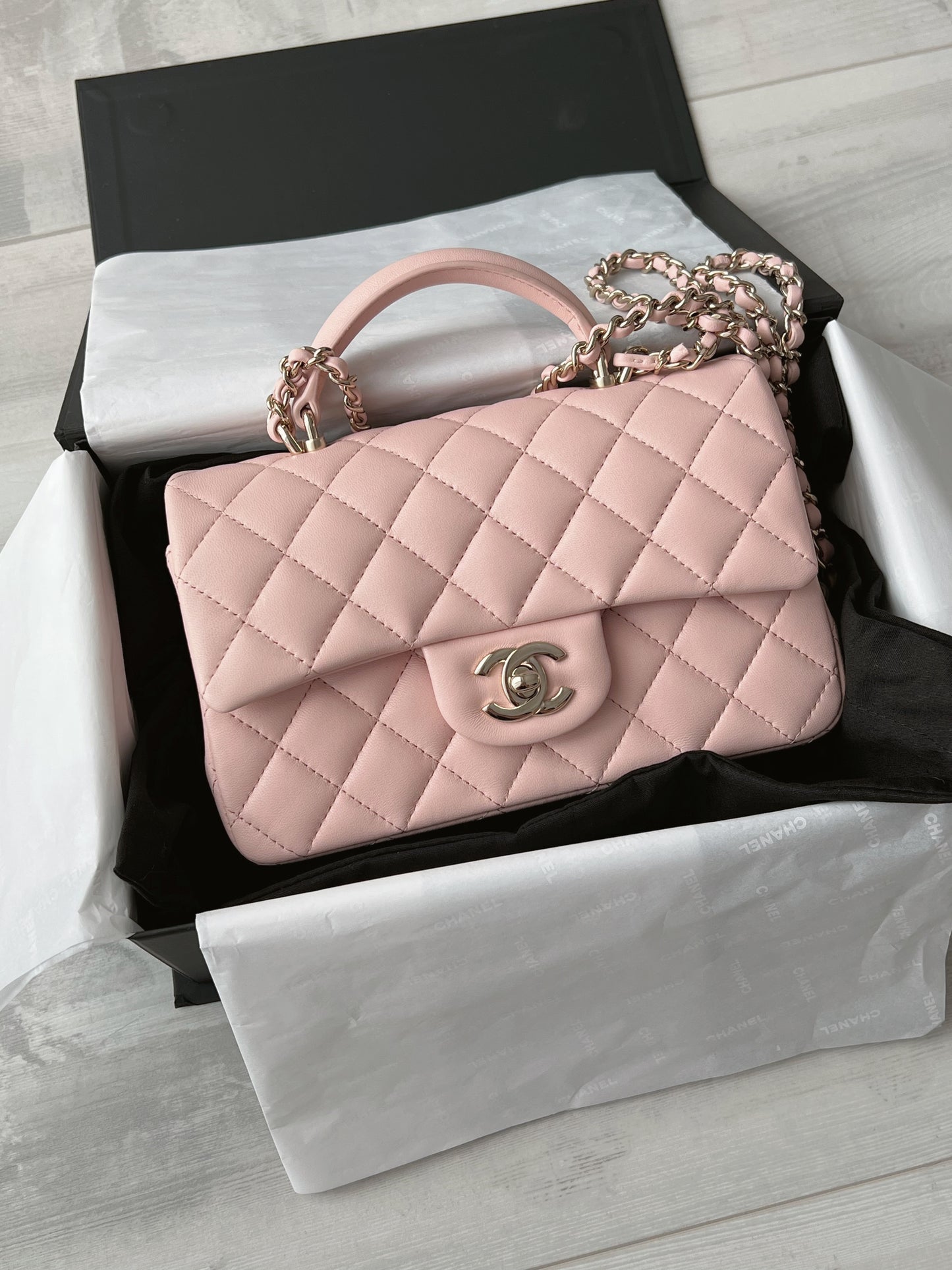 Chanel Mini CF20 Handle 粉色淡金釦