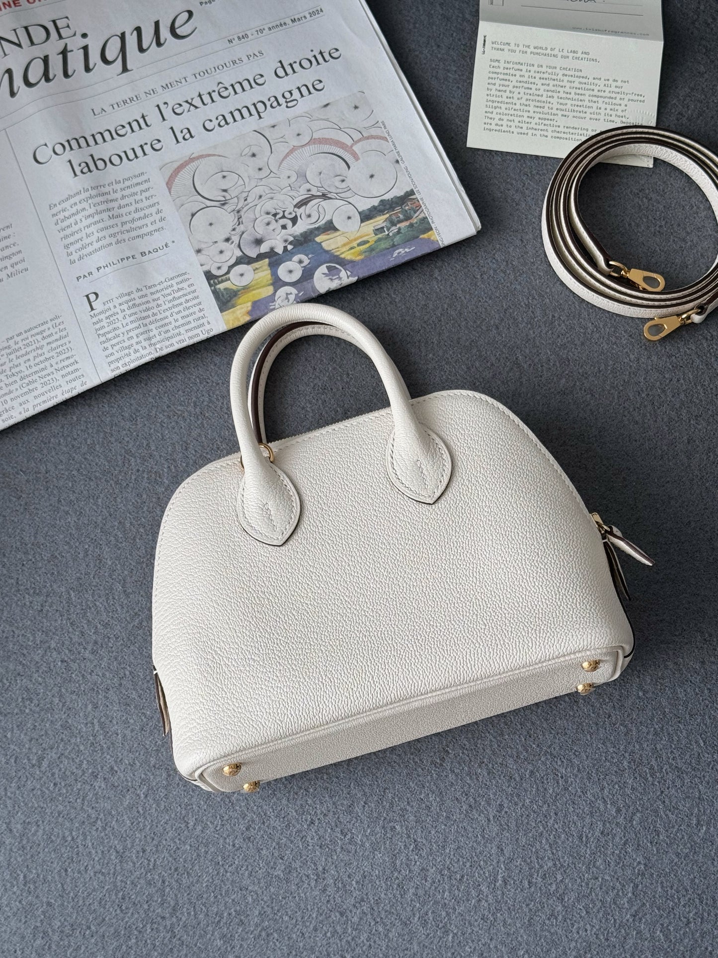 Hermès Mini Bolide 奶油白 金釦