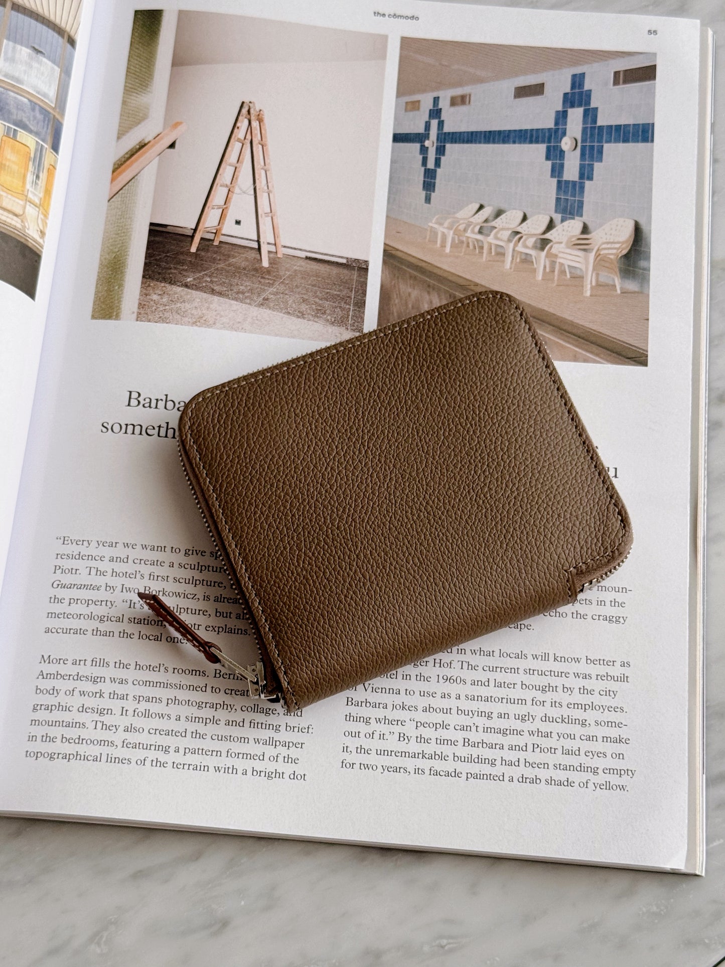 Hermès 絲巾短夾 大象灰 x 淡藍時鐘