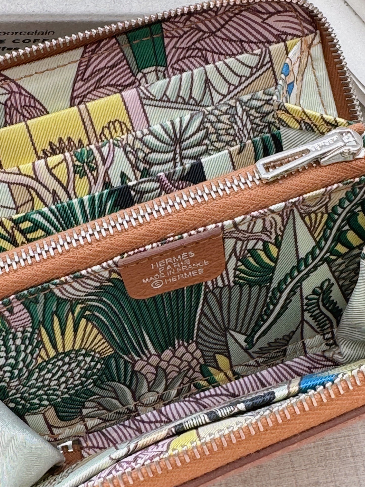 Hermès 絲巾短夾 金棕色 x 動物叢林