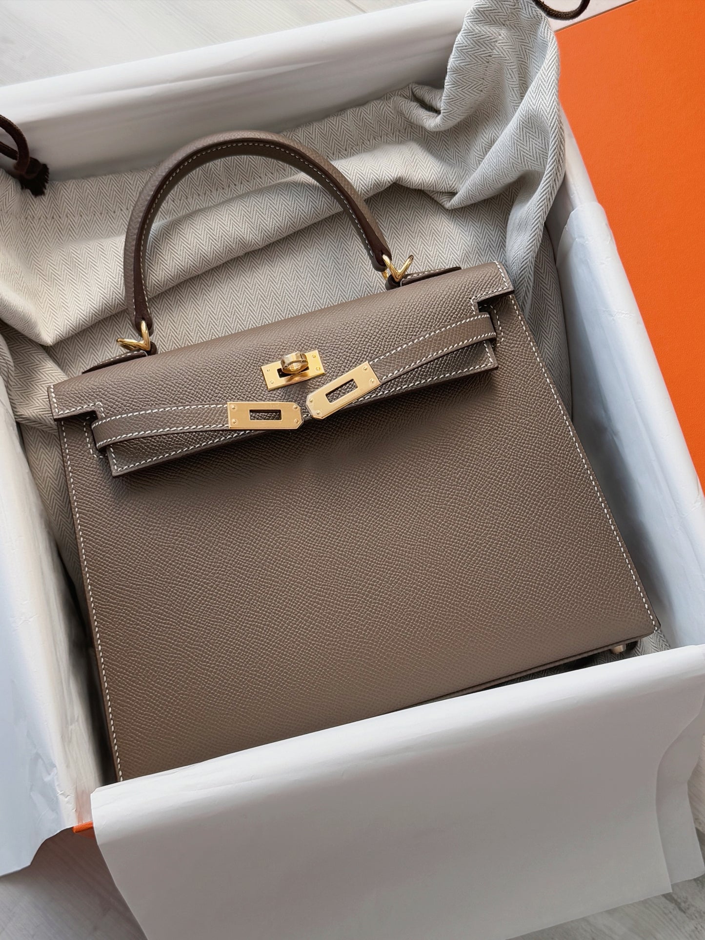 Hermès Kelly 25 大象灰金釦 Epsom皮革