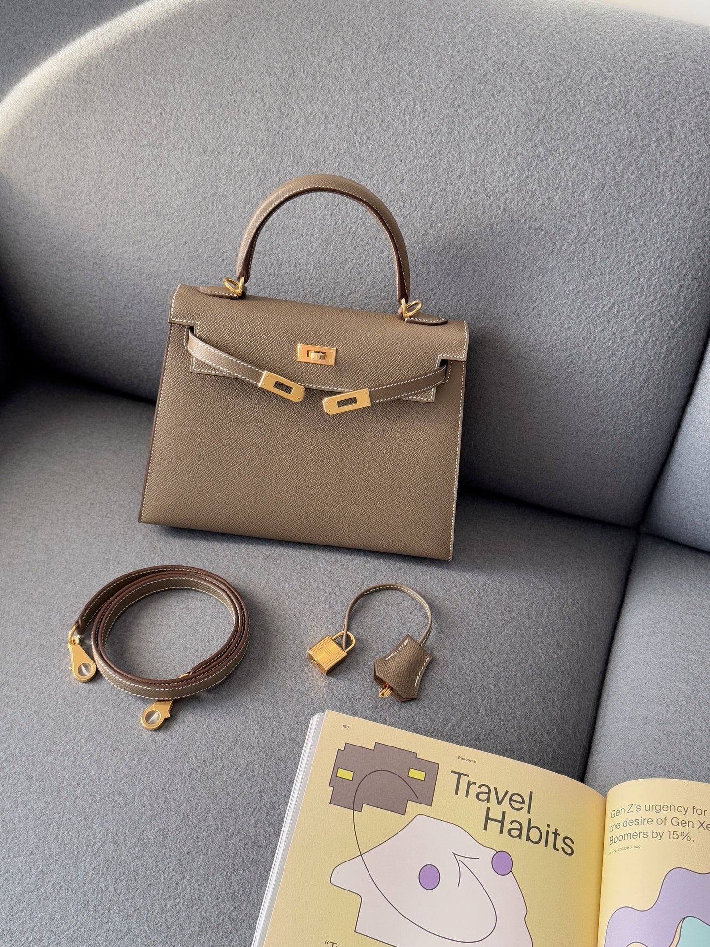 Hermès Kelly 25 大象灰金釦 Epsom皮革
