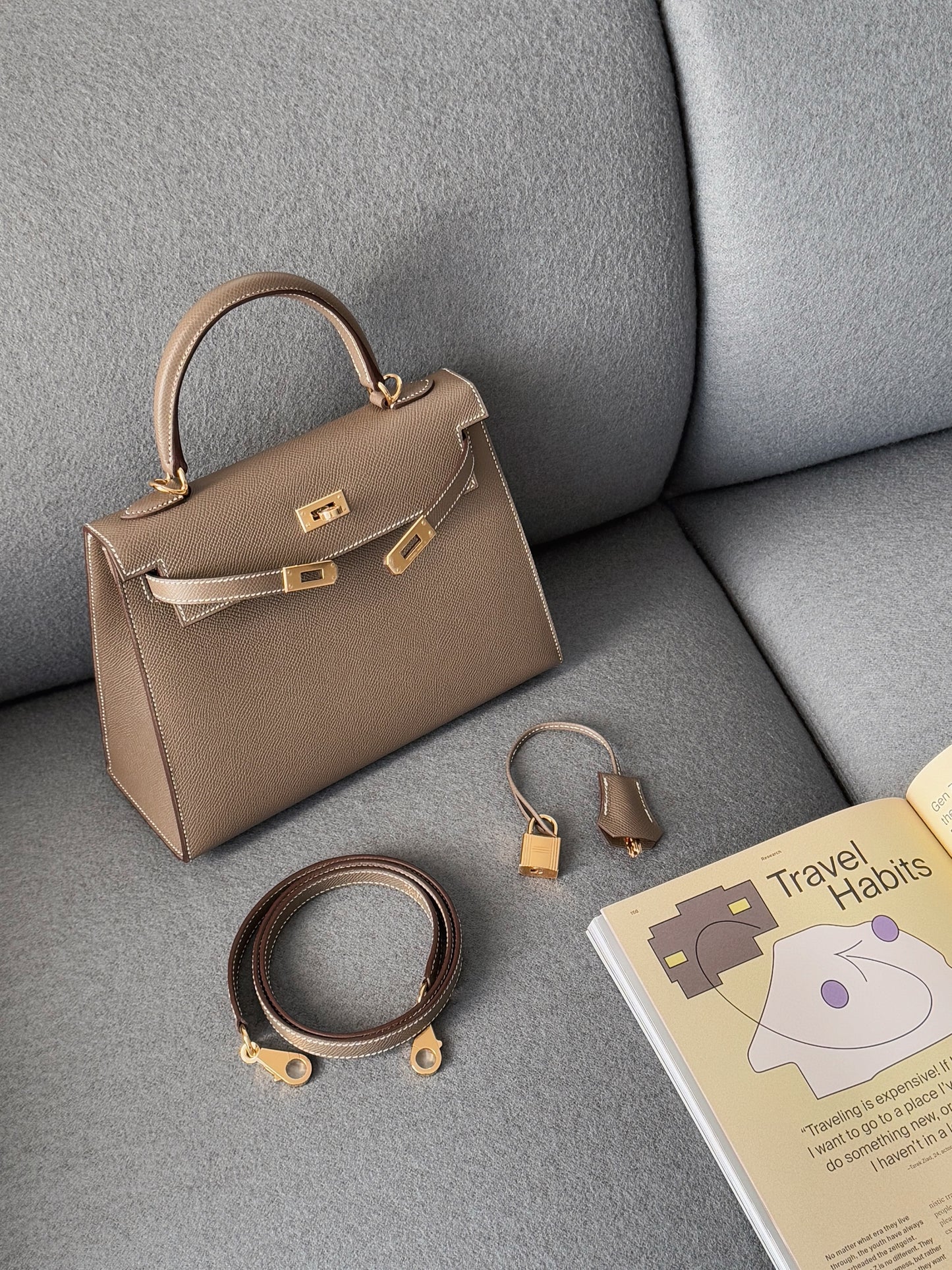 Hermès Kelly 25 大象灰金釦 Epsom皮革