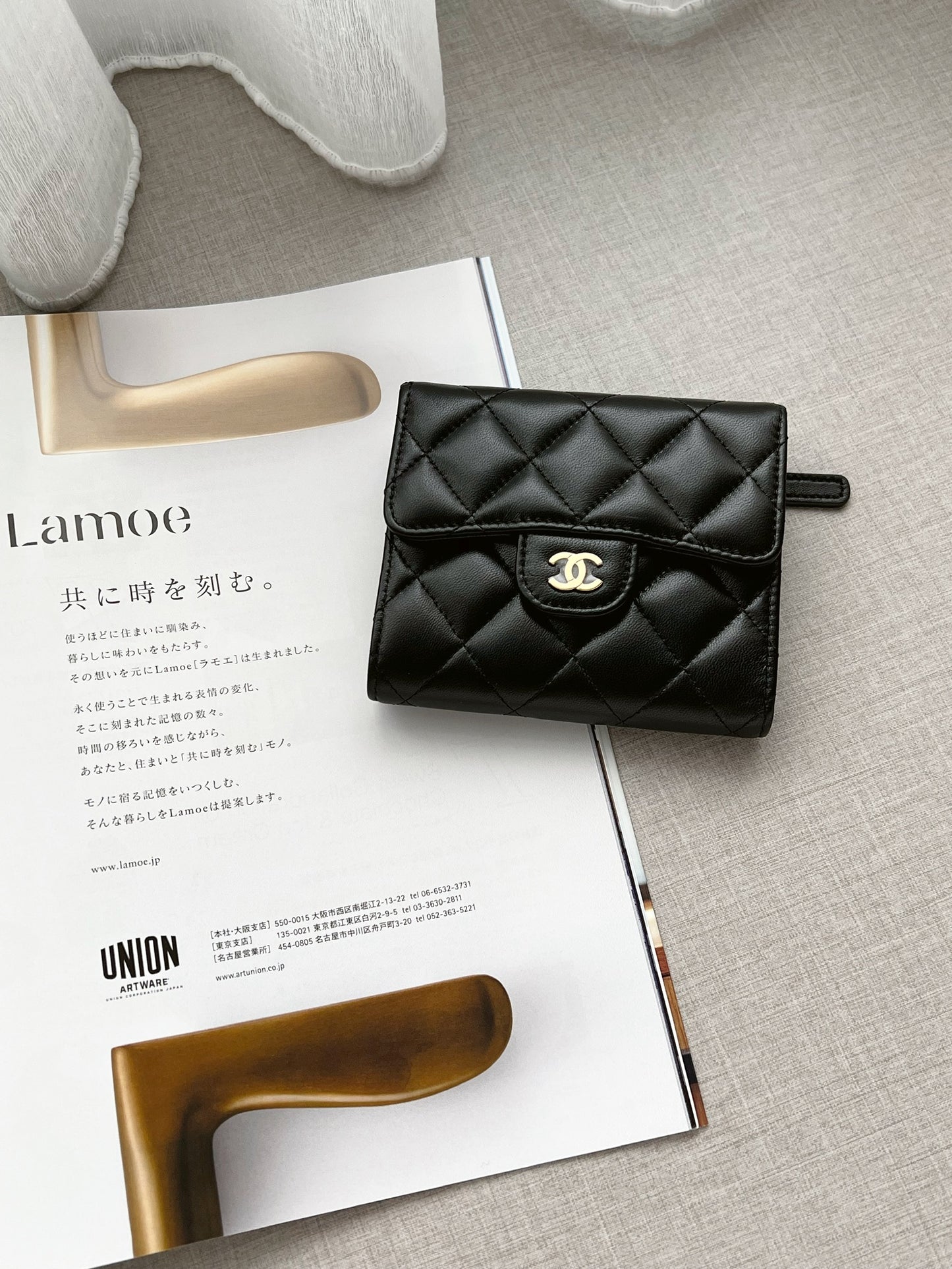 Chanel CF三折短夾 羊皮 黑色金釦