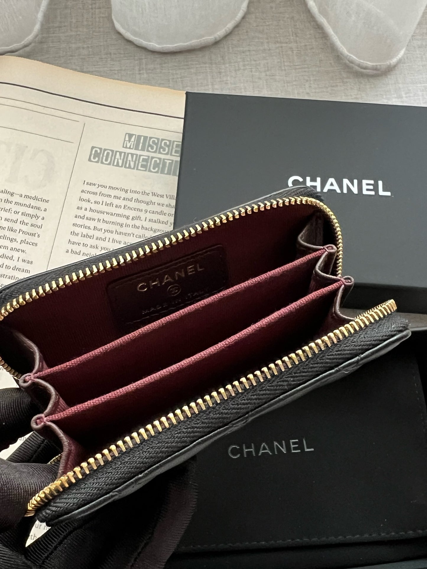 Chanel 經典羊皮拉鍊零錢包 黑色金釦