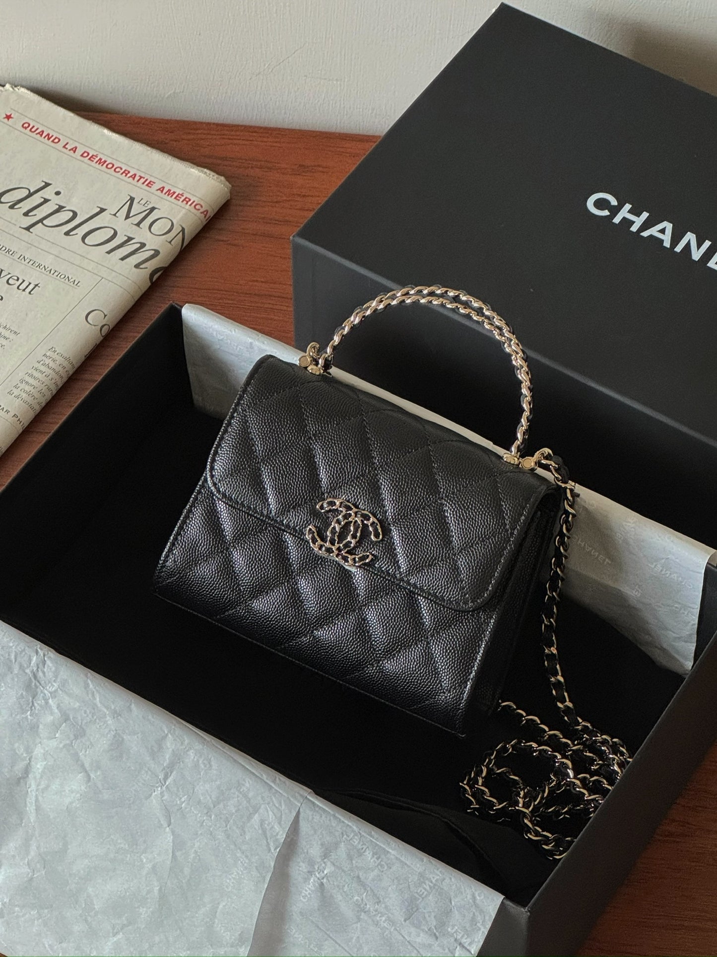 Chanel | Kelly Bag 豎版 皮穿鏈提把款 黑色