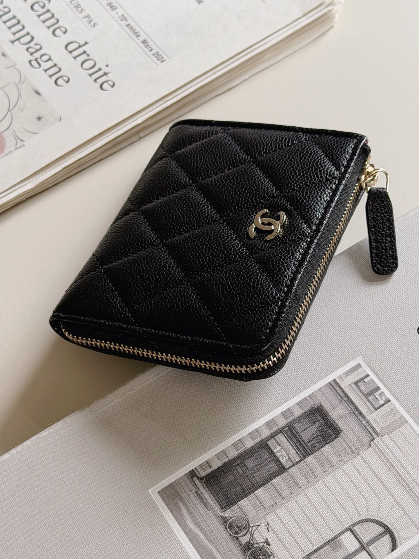 Chanel | L型短夾 黑色 荔枝牛皮