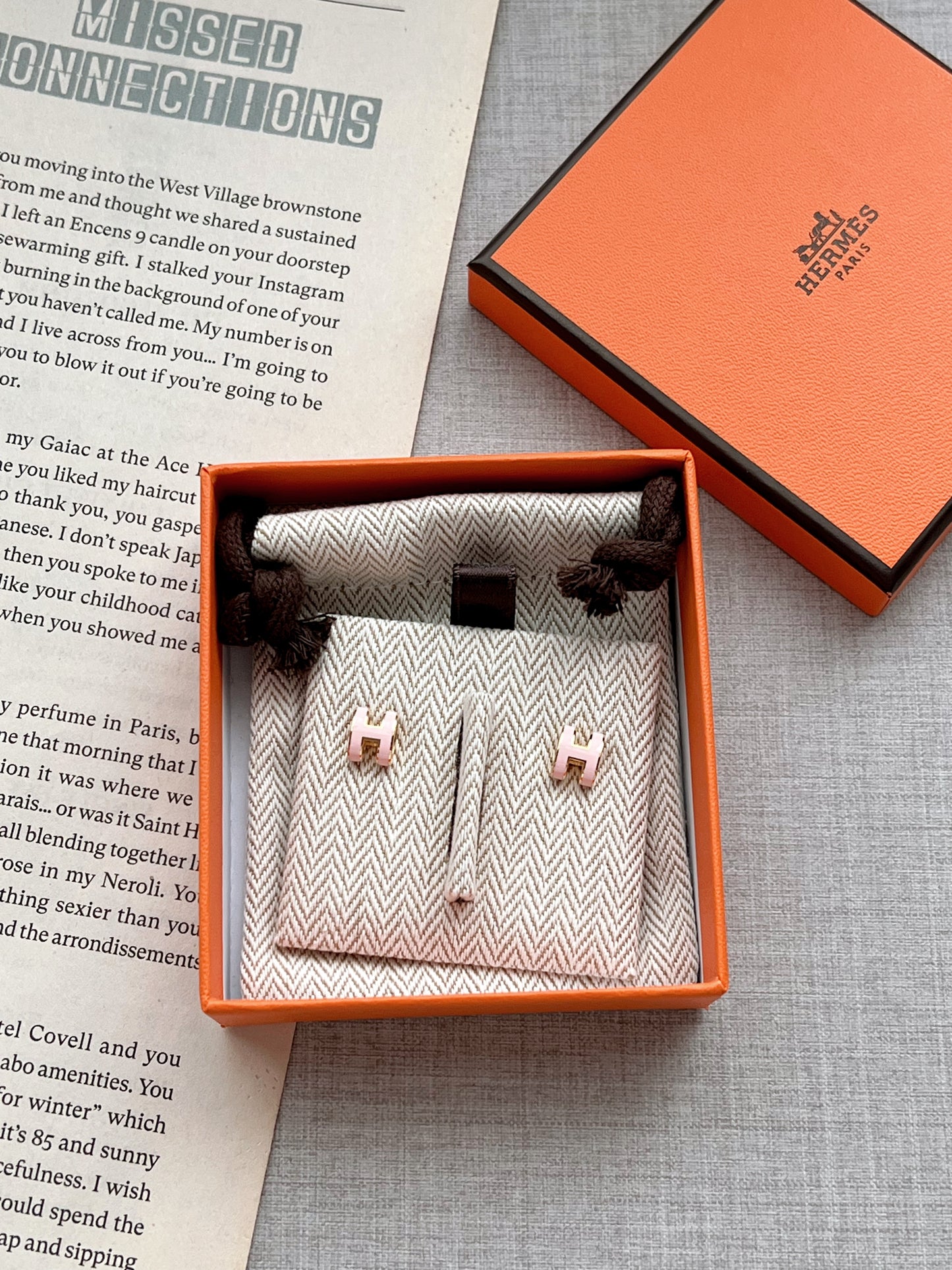 Hermès Mini Pop H 耳環 粉金