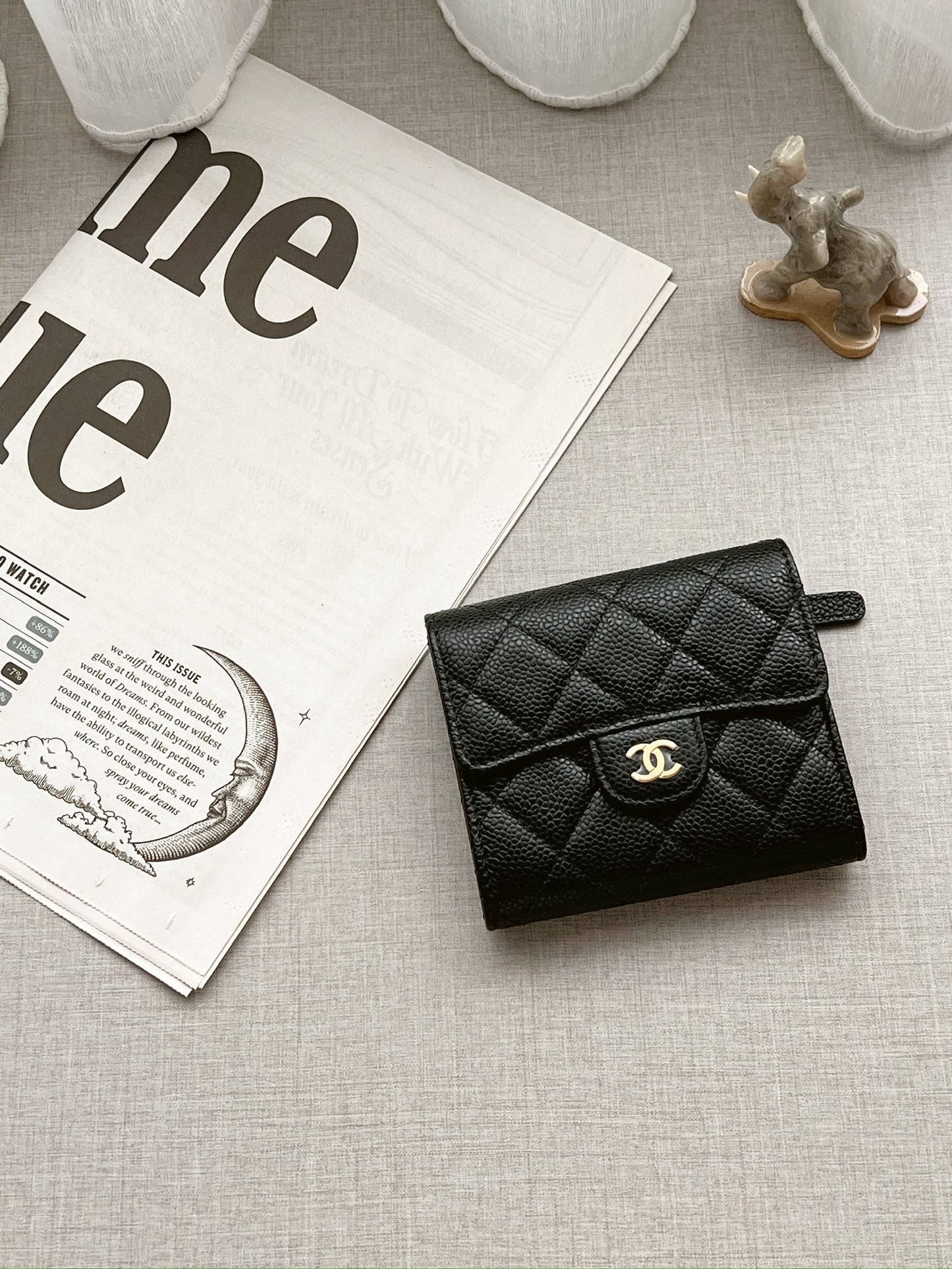 Chanel CF三折短夾 黑色金釦