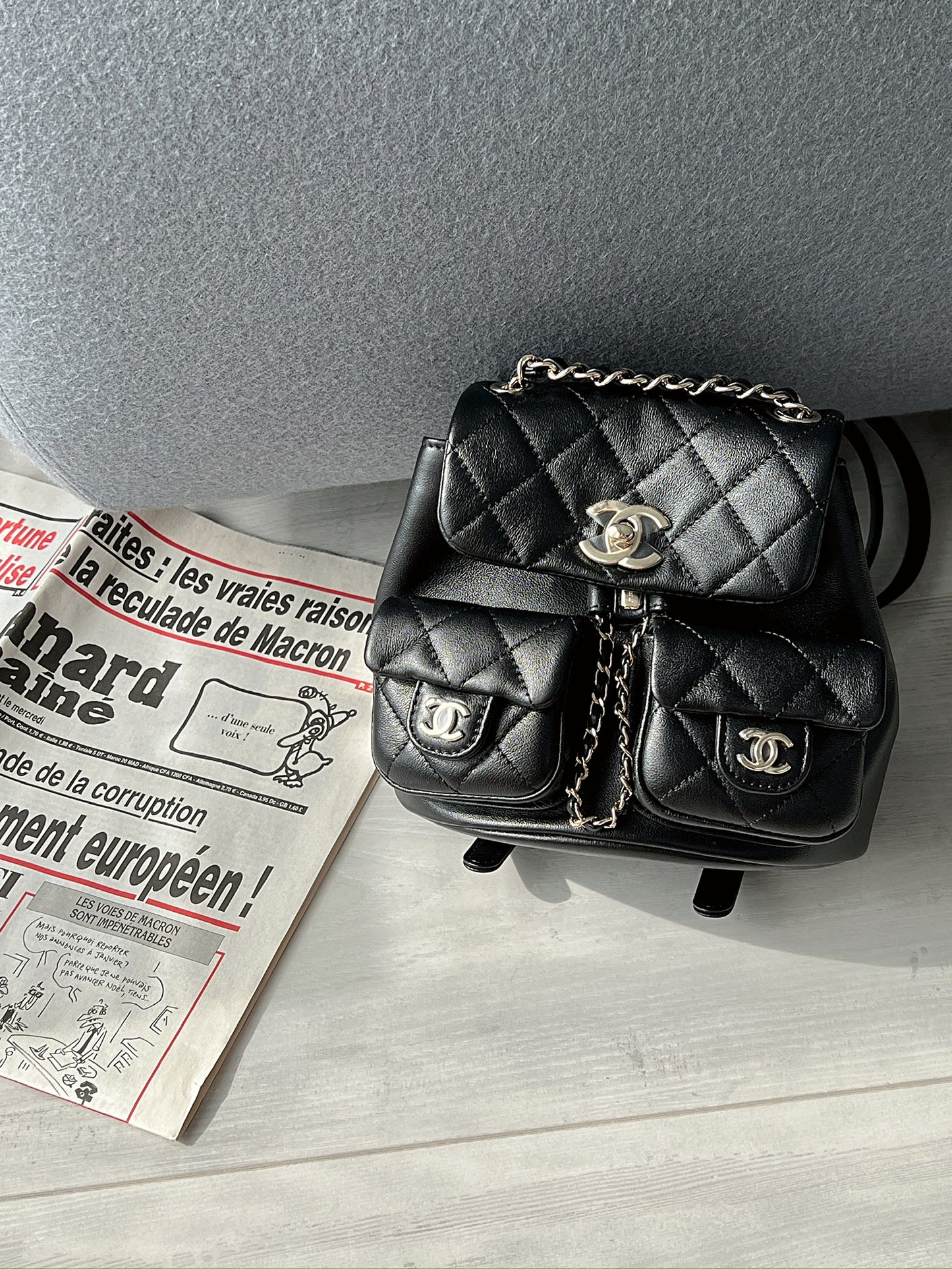 Chanel Duma 雙肩後背包 黑色金釦
