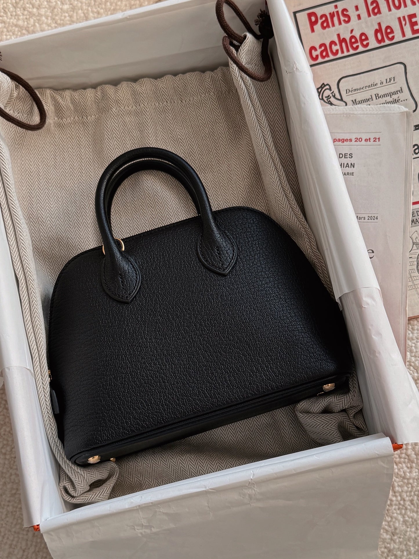 Hermès Mini bolide 黑色金釦 山羊皮
