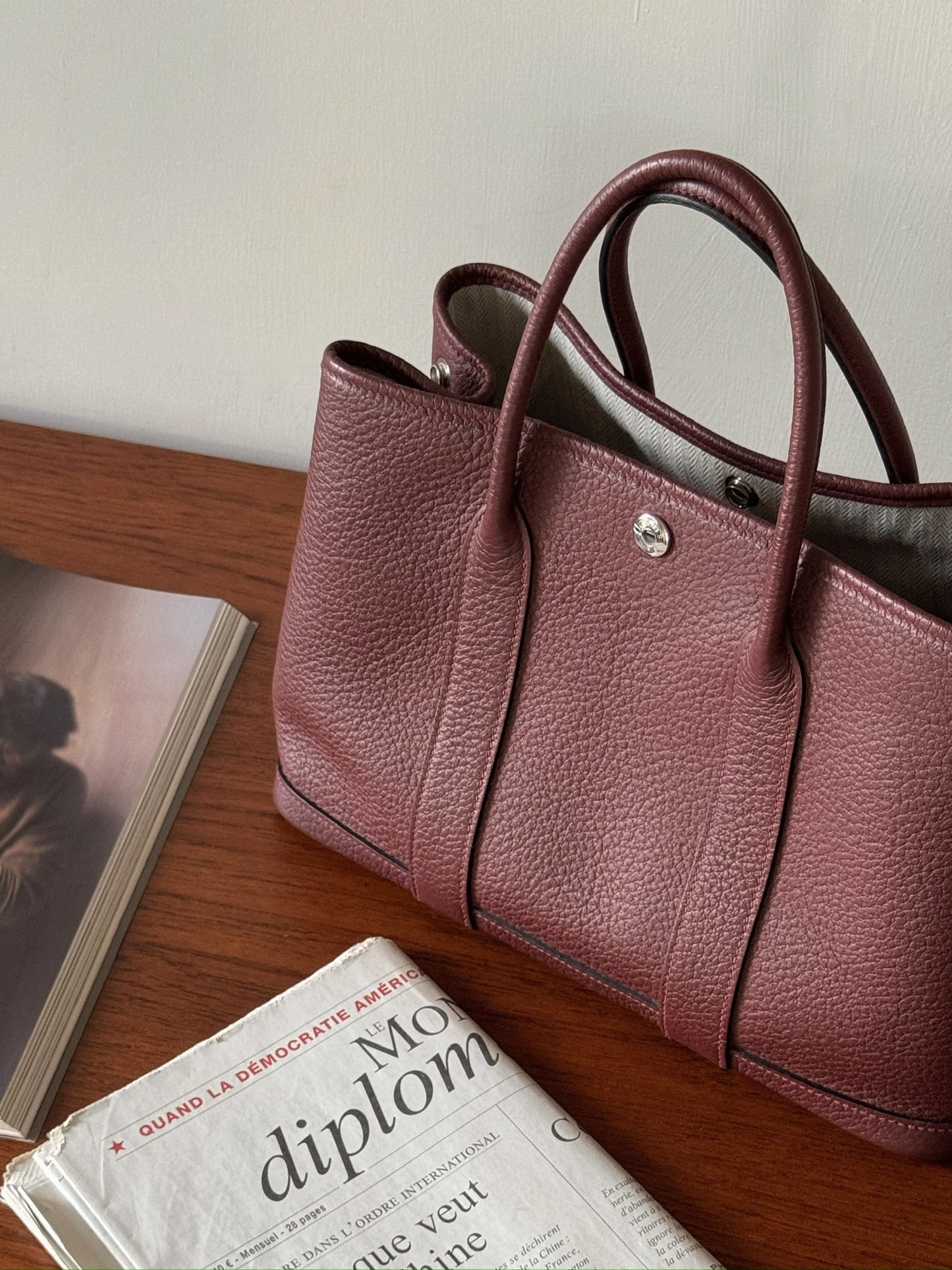 <S - 99成新> Hermès | Garden Party 30 深酒紅 銀釦