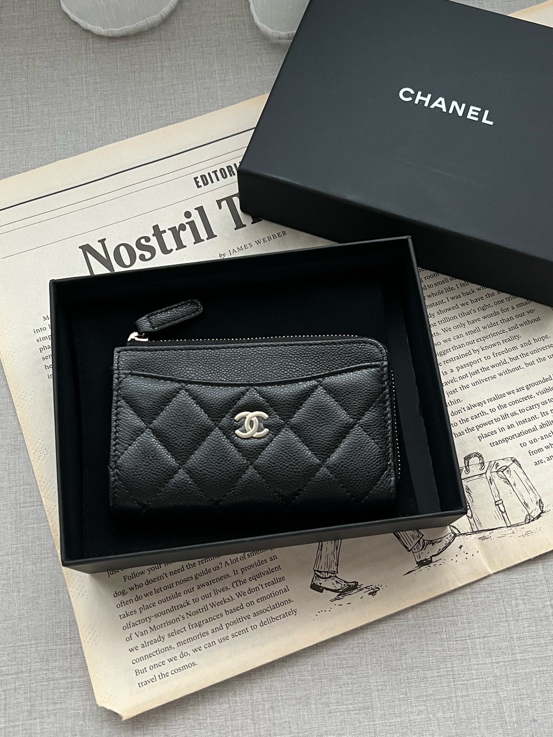 Chanel L型卡包 黑色金釦