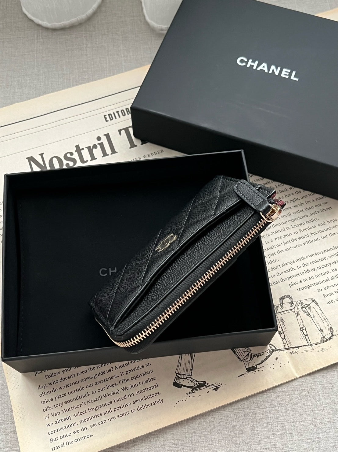 Chanel L型卡包 黑色金釦