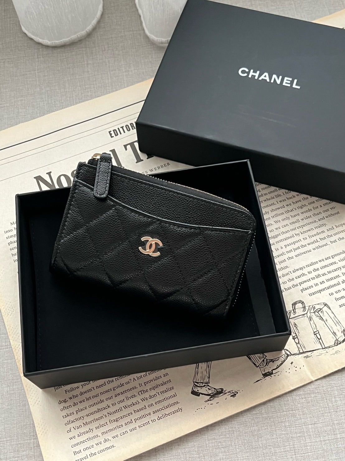 Chanel L型卡包 黑色金釦