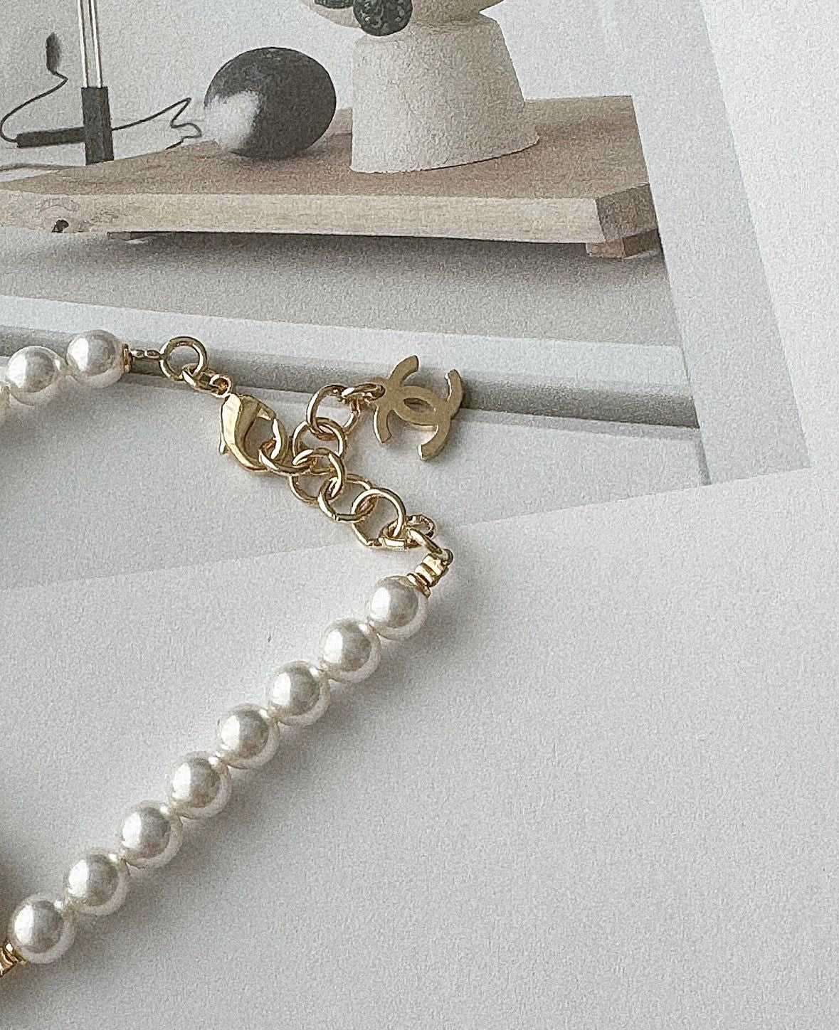 Chanel 24P 牛仔愛心珍珠手鍊