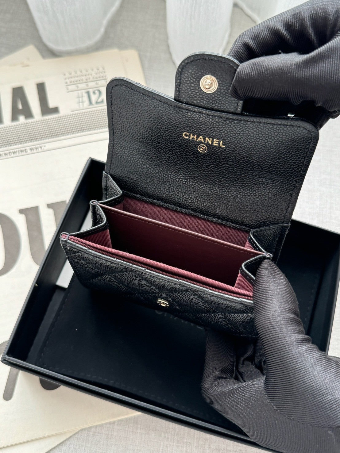 Chanel | 經典雙層卡包 黑色 金釦