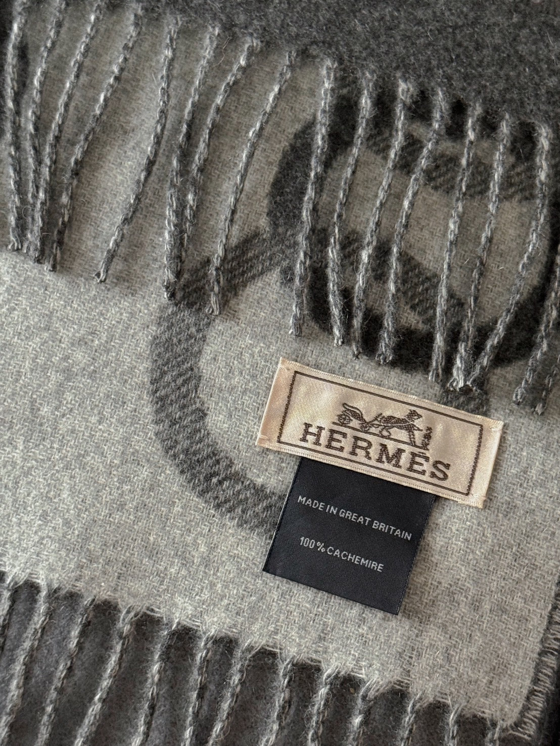Hermès Any Mors 雙面羊絨圍巾 灰色