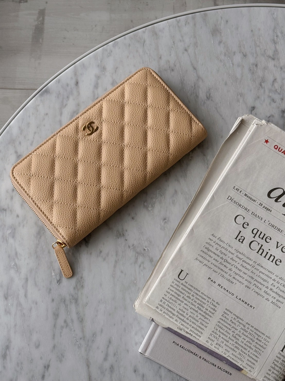 <NS-全新閒置品> Chanel 經典拉鍊長夾杏色