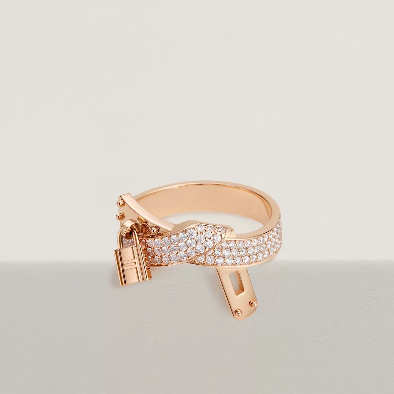Hermès | Kelly gavroche 戒指 新款 18k 玫瑰金 滿鑽
