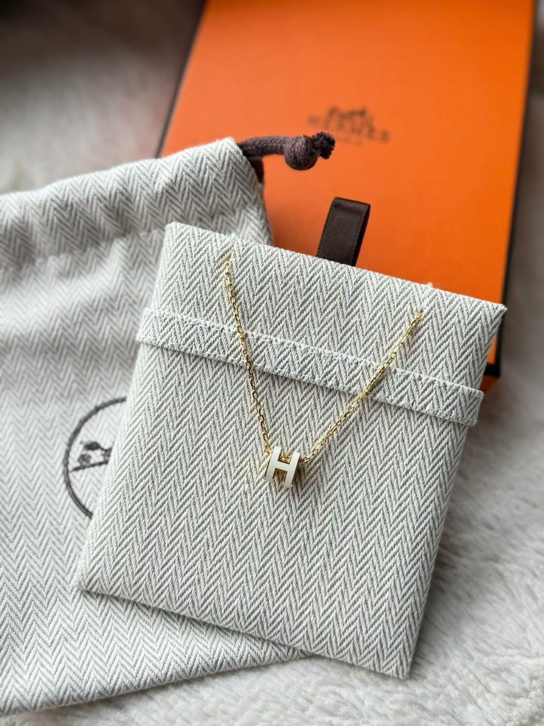 Hermès | Mini Pop H 項鍊 白色 x 金色