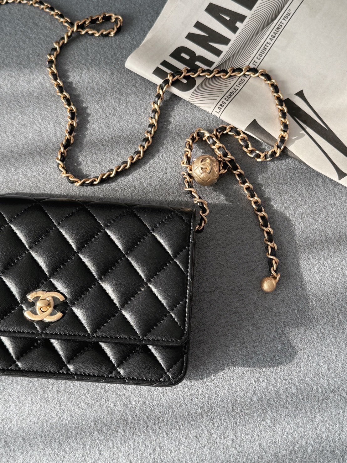 Chanel Wallet On Chain WOC 黑色金球