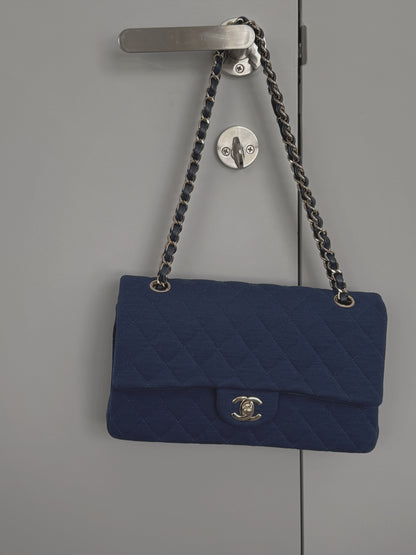 <S-99成新> Chanel CF25 中號 深色牛仔內拼綠色
