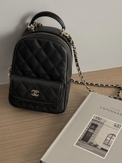 Chanel Mini Backpack 後背包 黑色 荔枝牛皮
