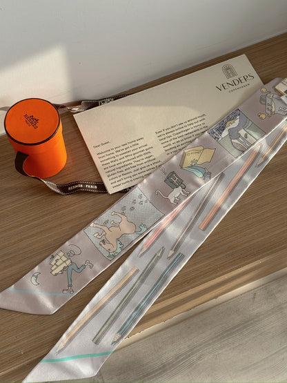 Hermès Twilly - A Vos Crayons et Carre Libre 白色x灰色