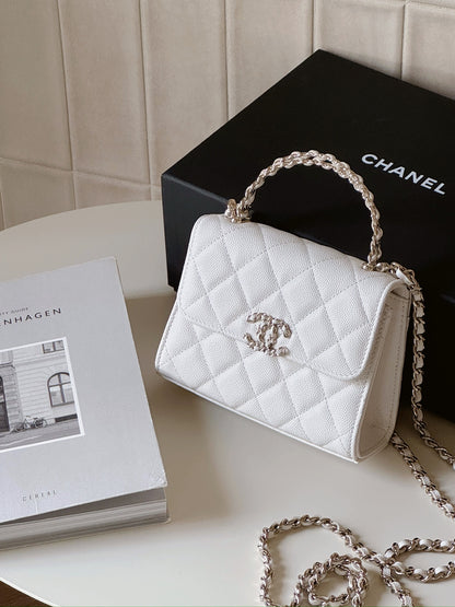 Chanel | 26S Kelly 豎版 白色 荔枝牛皮 皮穿鏈手把