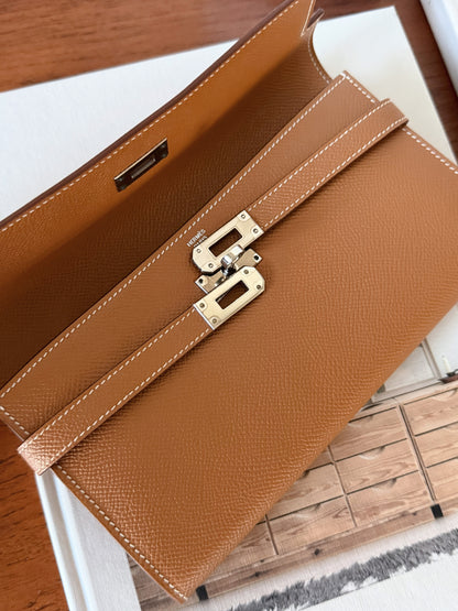 <S-99成新> Hermès Kelly Long Wallet 金棕色 銀釦