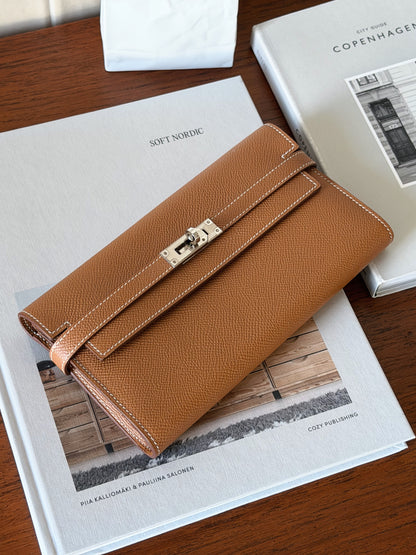 <S-99成新> Hermès Kelly Long Wallet 金棕色 銀釦
