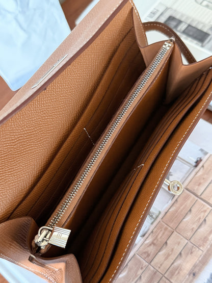 <S-99成新> Hermès Kelly Long Wallet 金棕色 銀釦