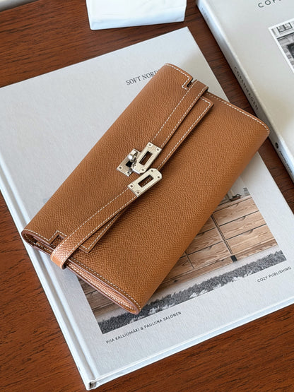 <S-99成新> Hermès Kelly Long Wallet 金棕色 銀釦