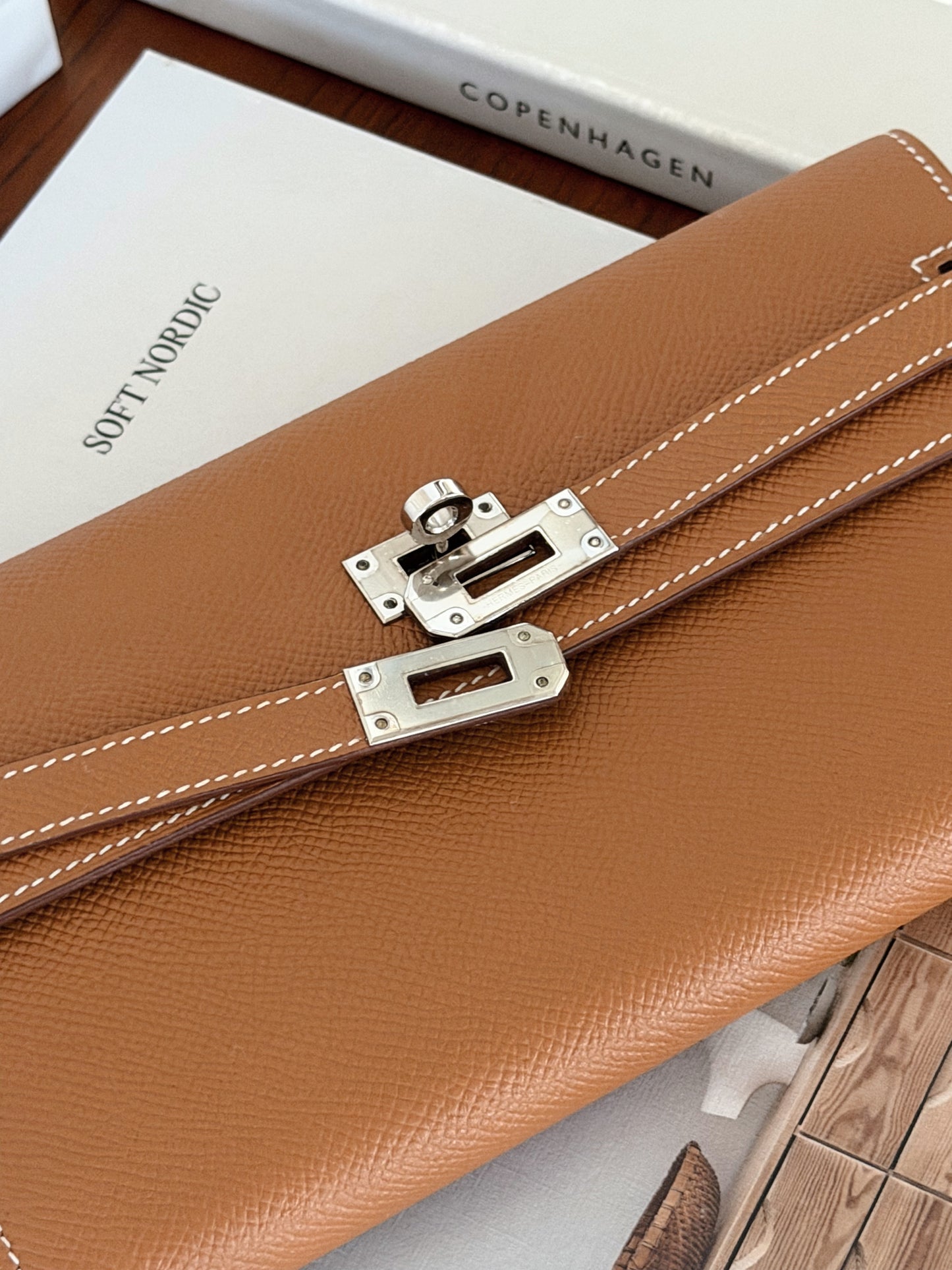 <S-99成新> Hermès Kelly Long Wallet 金棕色 銀釦