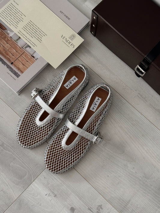 ALAÏA | BALLERINES EN RÉSILLE 銀色漁網鞋