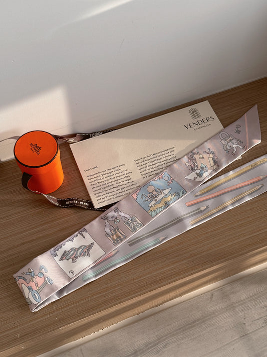 Hermès Twilly - A Vos Crayons et Carre Libre 白色x灰色